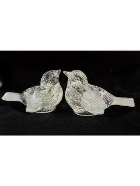 Glass Birds candlestick holders, Vintage Frosted and Clear solid Glass